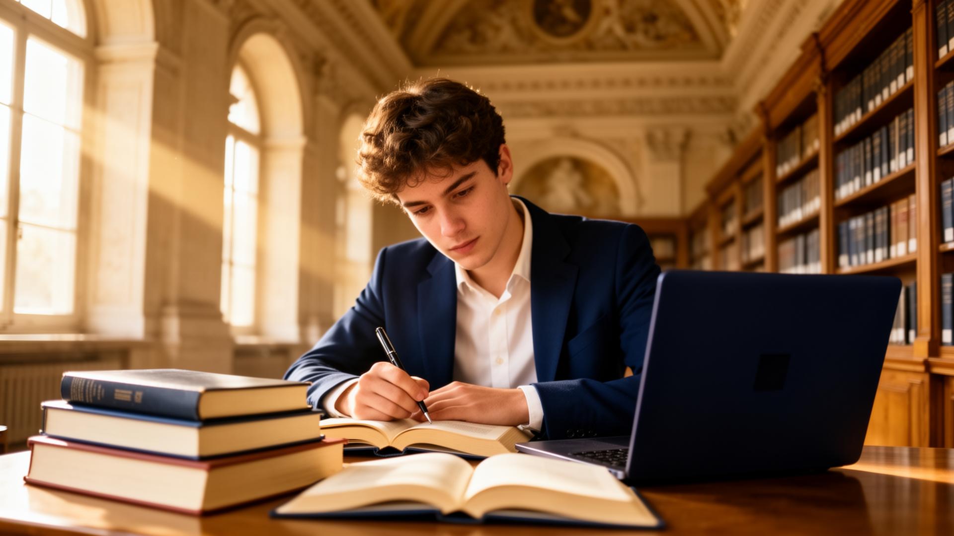 Studente universitario al lavoro sulla propria tesi di laurea